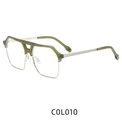 China Wholesale Hot Selling Acetate Metal Green Hexagon Fashion Optical Frames Optical Eyeglasses Frames for Men and Women for sale