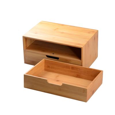 China Handmade home office desk stash box double drawer boxd wooden cosmetics storage for sale