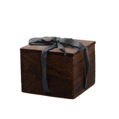 China Handmade retro style paulownia wood char wood tea bag packaging dark box rectangle gift box for sale