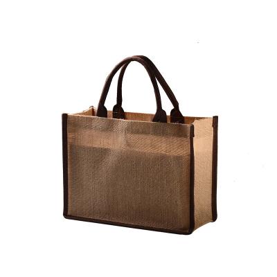 China Custom Printed Eco Jute Tote Bag Custom Printed With Rope Handle Burlap Handbag Reusable Shopping Logos for sale