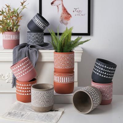 China Modern Cement Flower Pot 4.7 Inch Geometry Succulent Living Room Garden Pots Planters Decoration for sale