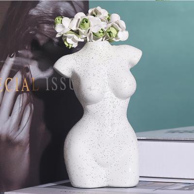 China Creative Simple Figure Sculpture Flower Arranger Vase Flowerpot Chinese Style Resin Landscape Architecture Micro Garden Decoration for sale