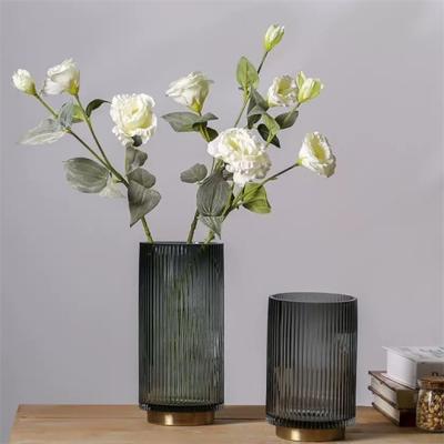 China Nordic Modern Creative Light Luxury Stripe Clear Artificial Blown Glass Color Vase Handwork Hydroponic Ware for sale