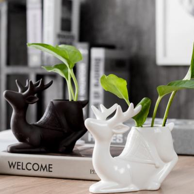 China Modern Cute Cartoon Deer Ceramic Flower Pot Plant Container Succulent Decoration For Home Office Garden for sale