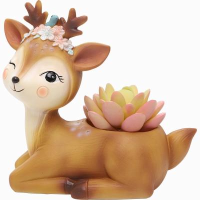 China Modern Creative Cartoon Deer Resin Flower Pot Plant Container Succulent Decoration For Home Office Garden for sale