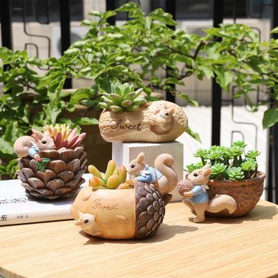 China Creative Cartoon Flower Pot Squirrel Planter Resin Planters Pots For Flowers Flower Macetas Desktop Garden for sale