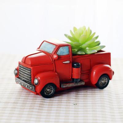 China Creative Cartoon Flower Pot Vintage Car Planter Resin Planters Pots For Flowers Flower Macetas Desktop Garden for sale