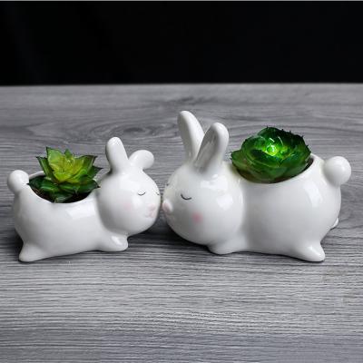 China Modern Cute Cartoon Rabbit Flower Pot Plant Container Ceramic Succulent Decoration For Home Office Garden for sale