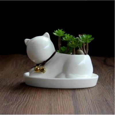 China Modern Cute Cartoon Cat Ceramic Flower Pot Succulent Plant Container Decoration For Home Office Garden for sale