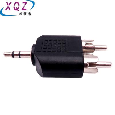 China Camera 3.5mm 2RCA Male To 3.5/2RCA Male Adapter Converter Black Plastic 3.5 Stereo To AV Adapter for sale