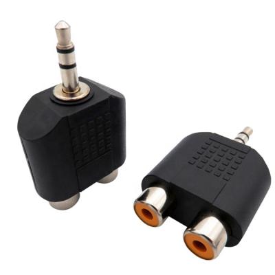 China Audio Transmission 3.5mm 2RCA Male To Female Converter Black Plastic Adapter 3.5/2RCA Stereo To 2AV for sale