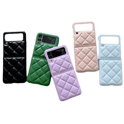 China Luxury Designer Rhombic Pattern Folding PU Leather Phone Case Shockproof For Samsung Z Flip 3 for sale