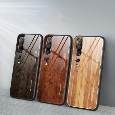 China Shockproof For Redmi Note9 10pro Wood Grain Tempered Glass Phone Case Wood Glass Cover For Xiaomi 10 for sale