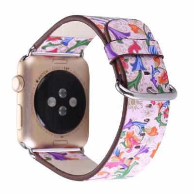 China For Apple Watch Fashion Women Watch Band Floral Printed Leather Strap For Apple Watch Band Flower Design Wrist Watch Strap For iwatch 1 2 for sale