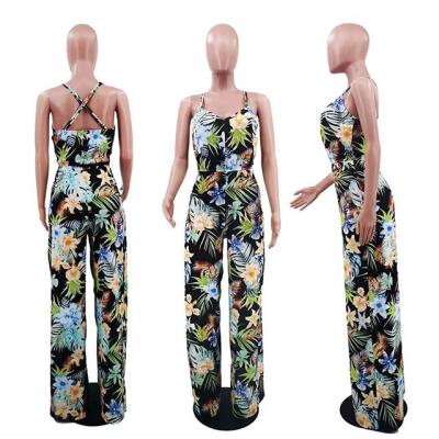 China 2022 QUICK DRY new arrival summer printing sexy women ladies clothing backless strapless floral casual jumpsuit high waist for sale