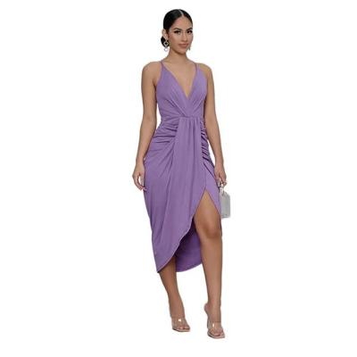 China Hot Selling 2022 New Women's Club Women's V-Neck Dress Irregularity Ladies Solid Washable Casual Sexy Strapless Elegant Skirt for sale