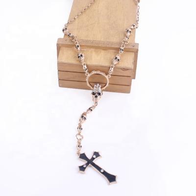 China Festival Fashion Design Ladies Diamond Skull Pendants Jesus Cross Diamond Oil Painting Gold Necklace for sale