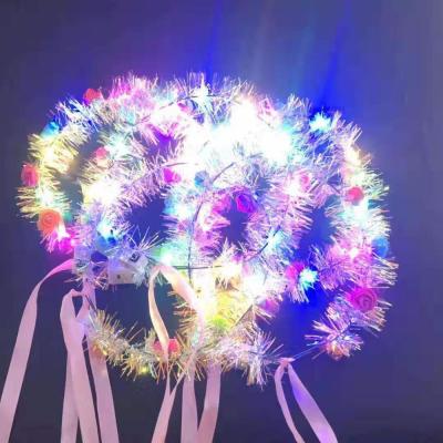 China LED Hair Decoration Hawaii Beach Wedding Flower Head Popular Silk Rose Leaf Garland for sale