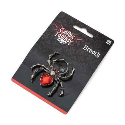 China Spider Shape With Red Rhinestone Clothing Accessories Spin Black Gothic Fantasy Brooch Rhinestone Spider Brooch With Pins For Crazy Halloween Night for sale