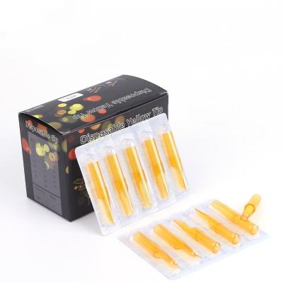 China Permanent Disposable 50Pcs RT/FT Tattoo Nozzle Tips Yellow Plastic Sterilized Permanent Makeup With Grip Stop For Tattoo Needles for sale