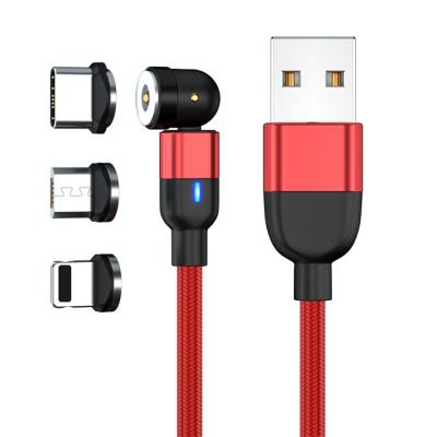 China Best-selling 3 in 1 Fast Charging Rotating Data Line USB 3 Cable One Magnetic Quickly Charging USB Cable with Nylon for sale