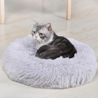 China Wholesale Sustainable Fluffy Faux Fur Removable Pet Blanket Around Comfy Soothing Donut Dog Beds for sale