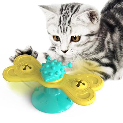 China Butterfly Cat Windmill Toy Funny Rotary ABS Massage With Catnip LED Ball Teeth Cleaning Durable Pet Products Toy Supplier for sale