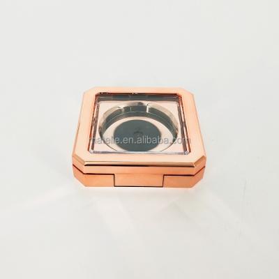 China High End Recyclable Visible Window Square Shape Rose Gold Empty Powder Case Pressed Compact Case Custom for sale