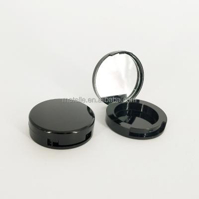 China Recyclable Wrinkled Glossy Case With Elegant Mirror Black Round CC Powder Blush Empty Compact Case for sale