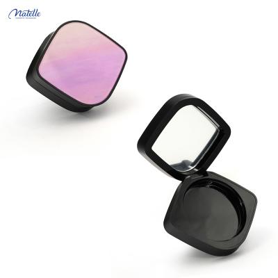 China Recyclable Rhombus Lid Black Case Light Purple Face Makeup Powder Blush Empty Custom Compact Case for sale