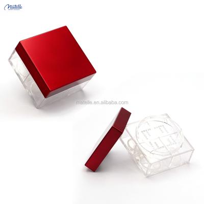 China Recyclable Custom Unique Red Loose Lid Square Powder Bar Face Highlighter Loose Powder Case With Sifter for sale