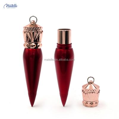 China 12.1mm cosmetic carrot tapering single size lipstick tube red tube and gold cap lipstick hot pink for sale