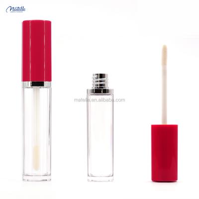 China Custom Recyclable Plastic Lip Gloss Cosmetic Clear Lip Gloss Container Energetic Pink Tube With Brush for sale