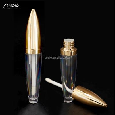 China New Shape 6.5ml Custom Lip Gloss Top Clear Tube Gold Cosmetic Refillable Special Tip With Magic Wand for sale