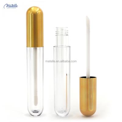 China 5.5ml Cosmetic Classic Style Cosmetic Tube Round Long Gold Clear Lip Gloss Tube With Magic Wand for sale