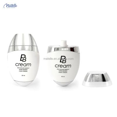 China Cosmetic Concealer Metallic Silver Special Flat Case Face Shape 60ml Concealer Liquid Tight Tube for sale