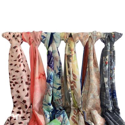 China New Printing Soft Elegant Luxury Square Printed Silk Chiffon Scarf With Flower And Wealth for sale