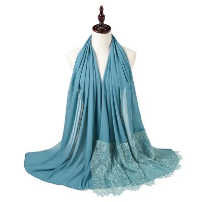 China Luxury Elegant Soft Elegant Chiffon Hijab With High Quality Muslim Islamic Hijab Scarf Lace Wrap Malaysia Women Chiffon Hijabs Lace Scarf for sale