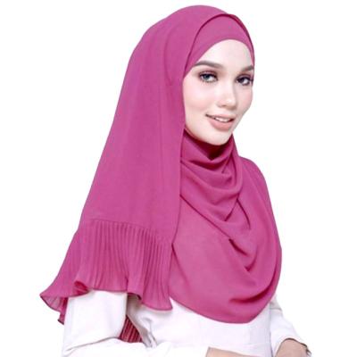 China Sale Lace Shawl Hijab Scarf Soft Elegant Luxury Hot Stripe Chiffon Pungent Pure Muslim Hijab Scarves Pleated Scarf For Women for sale