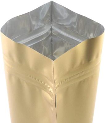 China 100pcs Child Resistant Lock Metallic Gold Colored Plastic Aluminum Foil Moisture Proof Mylar Stand Up Zipper Lock Pouch Bags for sale