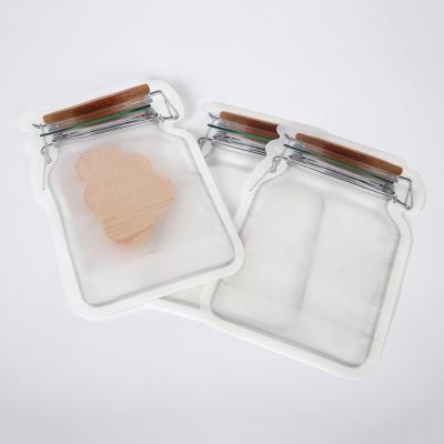 China Reusable Aseptic Bottle Shaped Pouch Holder Up Laminated Plastic Food Bag H Nuts Mason Jar Zipper Pouch for sale