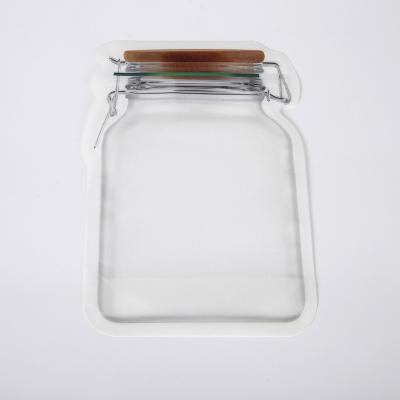 China Aseptic Stand Up Cute Bottle Front Mason Jar Pattern Zipper Mylar Clear Plastic Pouch Lock Zipper Bag Form Reusable Bag for sale