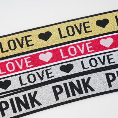 China Factory Wedding Elastic Customized Width Binding Band Pink Woven Elastic Band Love Letter Elastic Band for sale