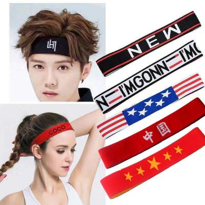 China European and American Hip Hop Men's Sports Hair Accessories Elastic Letter Scarf Head Hair Band for sale