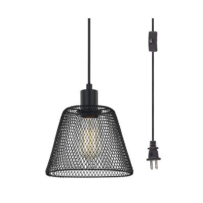 China Industrial Hot Sale Plug In Black Metal Cage Design Attic Vintage Pendant Light Retro Style Pendant Lamp for sale