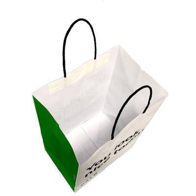 China Recyclable Cheap Price White Kraft Paper Bags With Handles Paper Bag For Food Caterer for sale