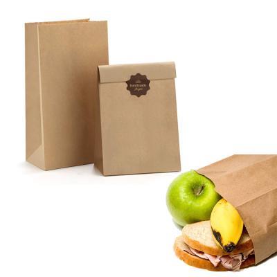 China Recycled Materials Brown Kraft Paper Bread Bag With Sticker Lunch Paper Bag Snack Take Out Bags for sale