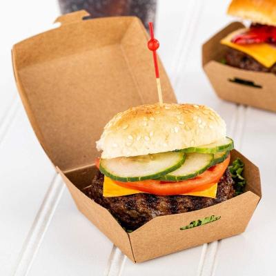 China Recyclable Custom Disposable Food Grade Cardboard Burger Packaging Kraft Paper Burger Boxes To Disappear for sale