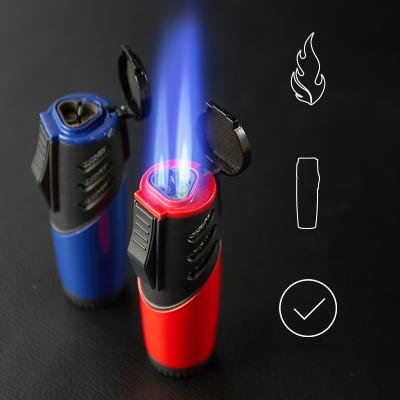 China Zinc Alloy Portable Windproof Cigar Torch Inflation Gas Lighter Triple Blue Flame Cyclic Torch Lighter Windproof Lighter for sale