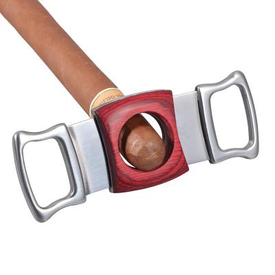 China New Design Portable Square Cigar Cutter Stainless Steel Cigar Accessories Wooden Cigar Cutter For Cigarette for sale